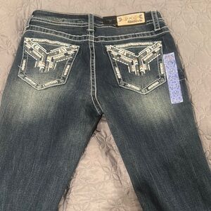 Grace Blue Boot Cut Jeans with Embroidered Design